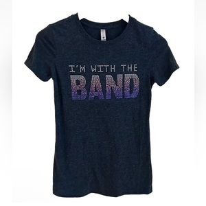 ‘I’m With The Band’ Rhinestone T Shirt in Dark Charcoal Grey, NWOT New- Size XS